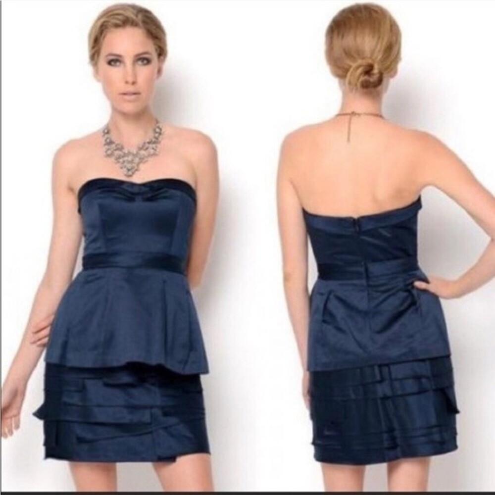 BCBGMAXAZRIA Annika Strapless Origami Dress in Ink Blue 4 NWOT